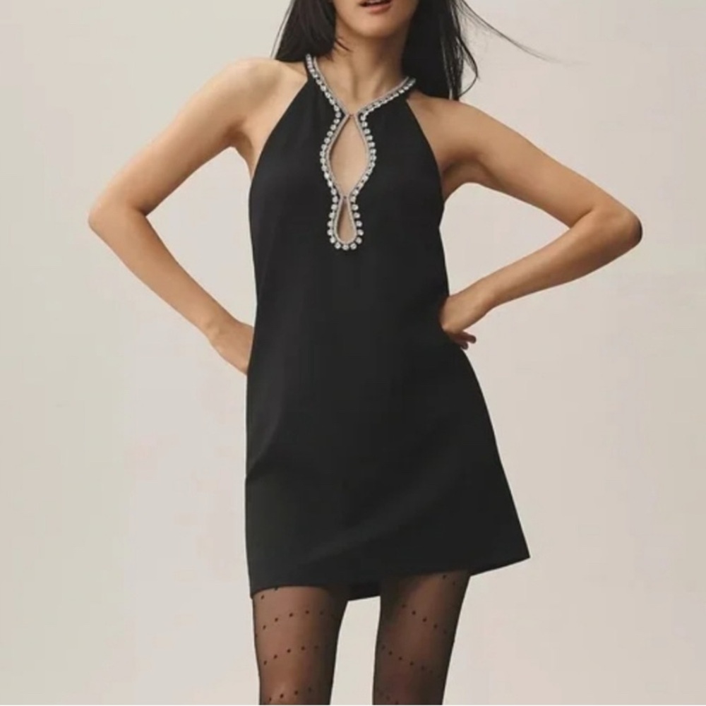 Anthropologie Black Maeve Rhinestone Dress. BRAND NEW W TAG. size small.